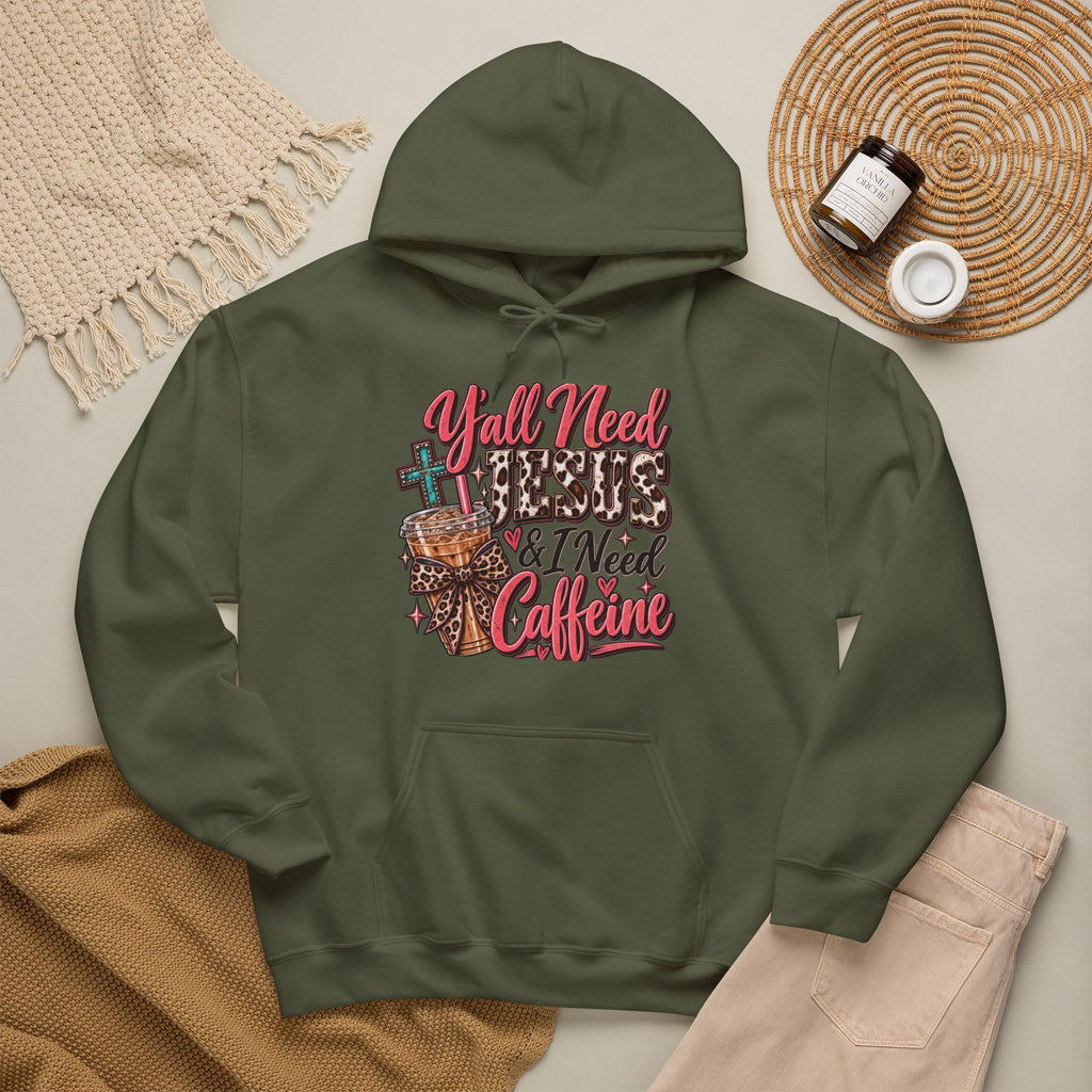 🤠 Hoodie — Y’all Need Jesus & I Need Caffeine  Y’all need Jesus & I need caffeine. 😂☕✝️