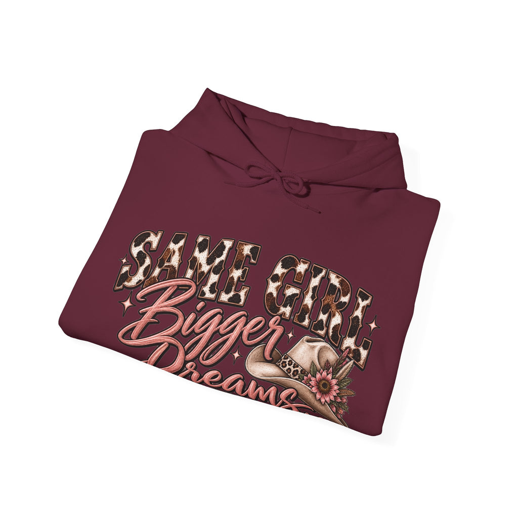 Same Girl Bigger Dreams Western Hoodie | Cow Print Cowgirl Sweatshirt